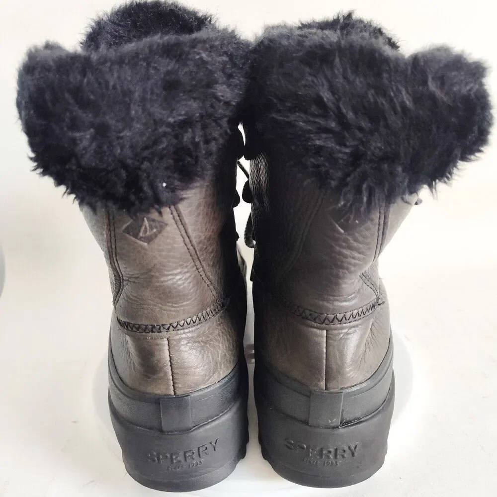 Sperry Winter Boots Olive‎ Green Leather Rubber Size 9 Insulated Maritime Fur